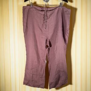 Spiegel Women's 22W Dusty Violet 100% Linen Cropped Length Straight Leg Pants